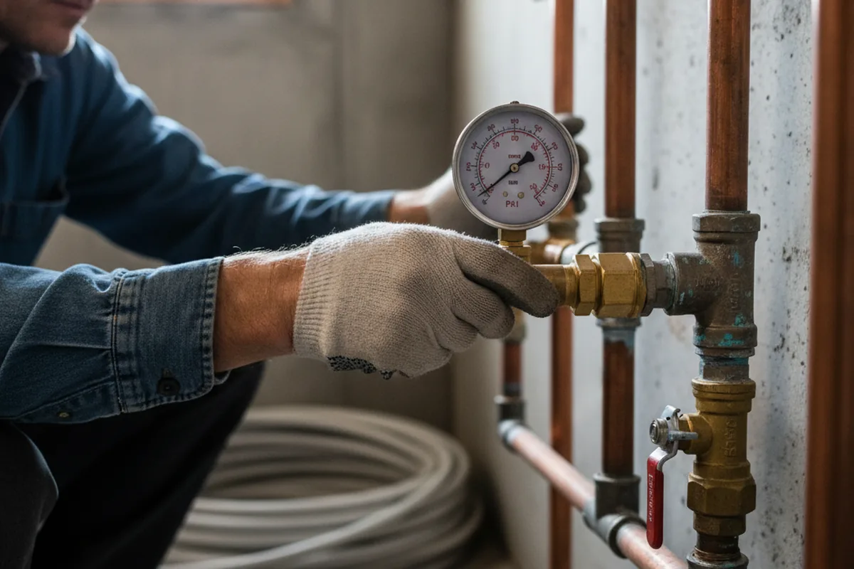 Pressure testing a repaired line during Water Line Repair in Pasadena